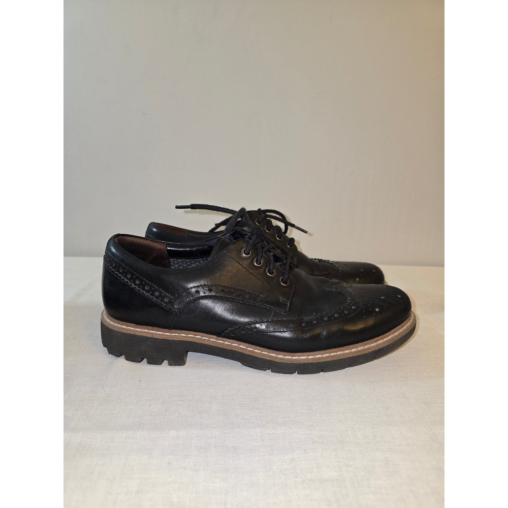 Clarks Mens Wingtip Brogue Shoes Black Leather Lug Sole 9 Good